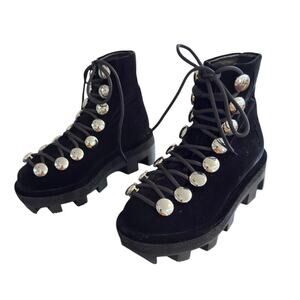 Alexander Wang Sam Lace-up Hook Platform Bootie in Black tone Women's Size 37